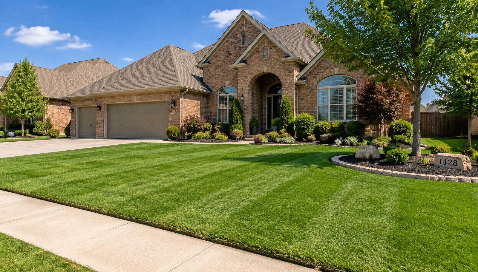 Freshly mowed lawn with crisp edges in front of an Oklahoma City home